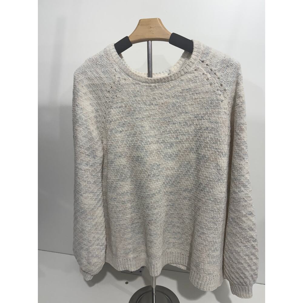 Knox Rose Women’s Large Cream Textured Knit Sweater Back Detail Cozy Pullover
